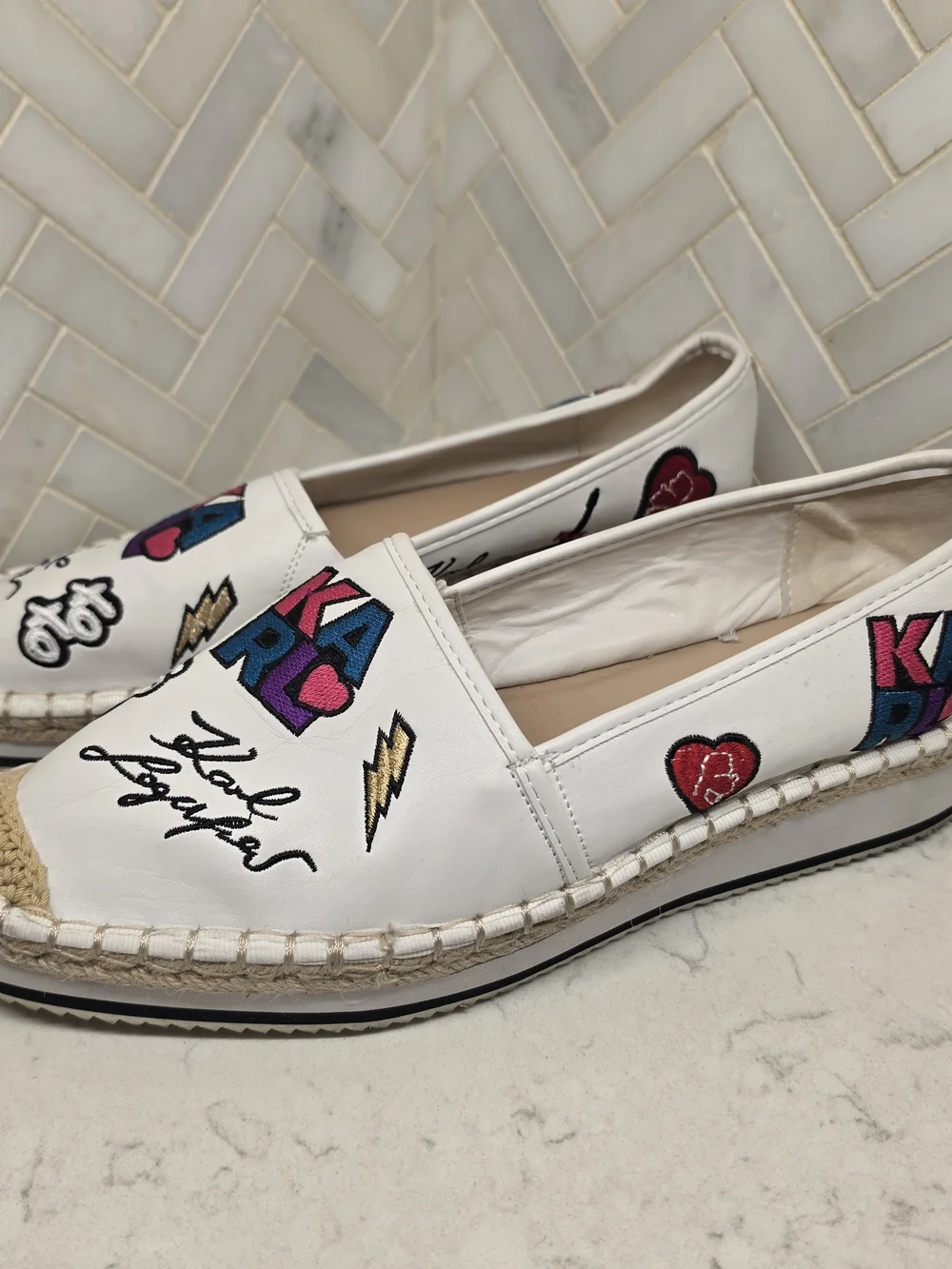 Karl Lagerfeld white leather